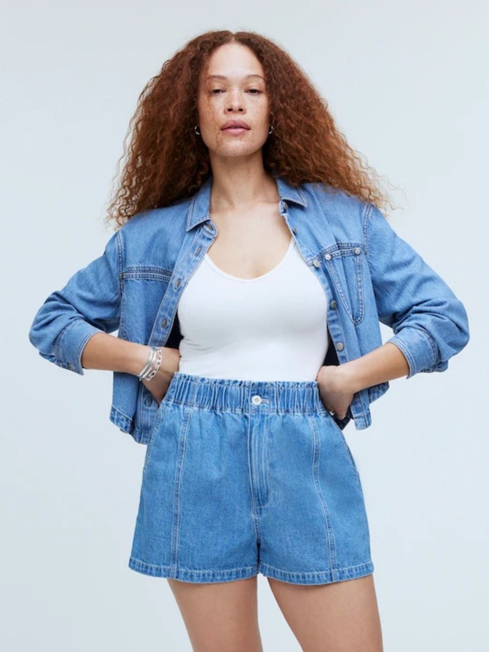 Madewell Denim Jean Pull On Paperbag Elastic Shorts Blue Bunten Wash Size 29 8